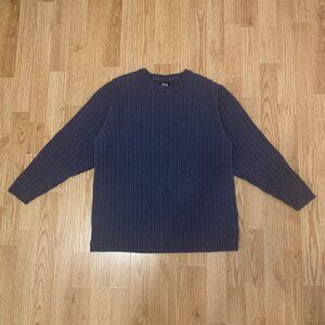 Togo Ribbed Crew Neck Sweater Mens XL Blue 100% Cotton Boxy Pullover Knitted